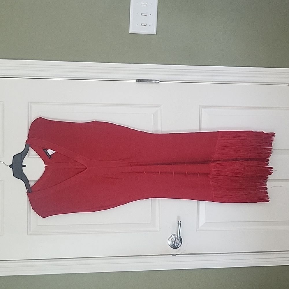 Red  sexy dress with  fringe on the bottom